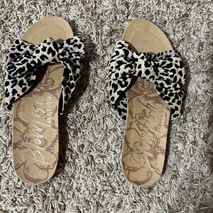 Blowfish Black and Cream Sandals with Bow Accent